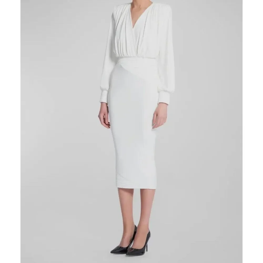 $575 Zhivago Women's White Satin Panel Lover-Man Bodycon Dress Size 2 - Picture 2 of 5